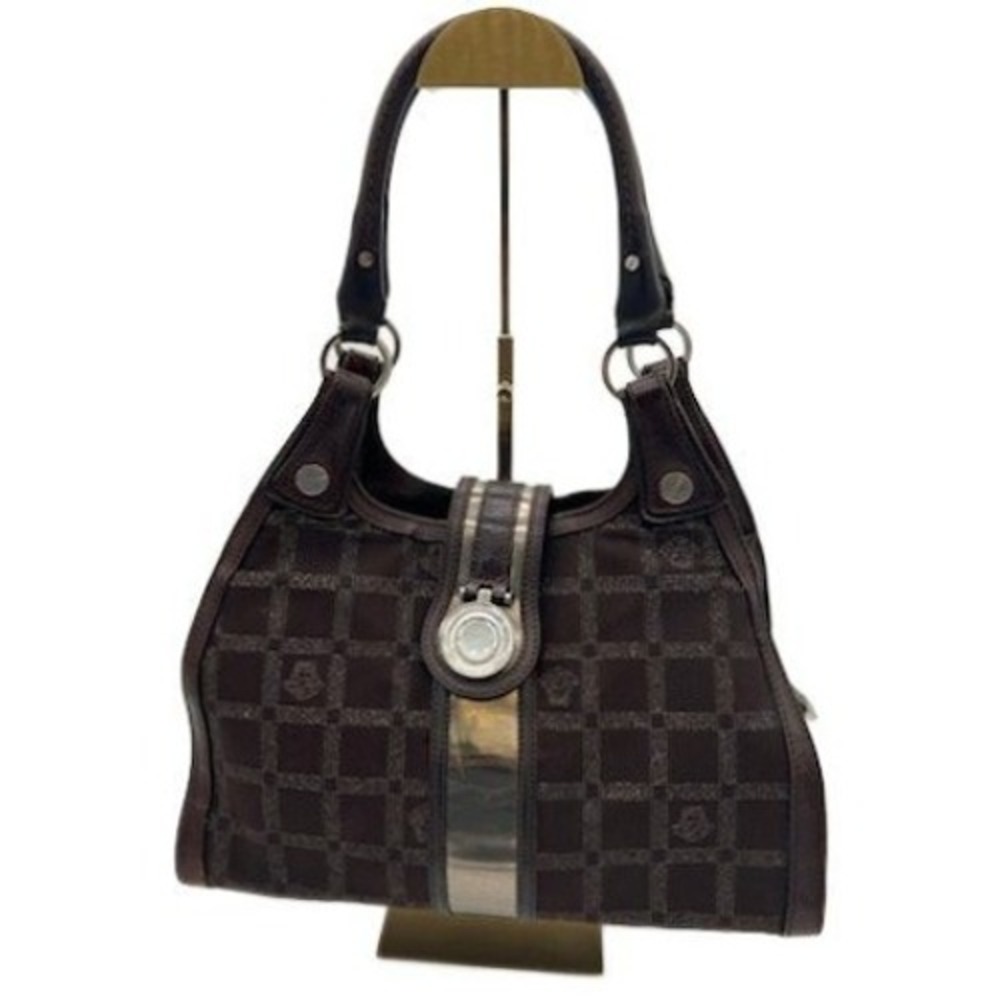 Versace Medusa Medallion Dark Brown Monogrammed Leather Trim Shoulder Bag Purse